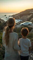 Mother and Child Enjoying Ocean View
