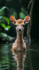 Baby Deer Swimming in Water