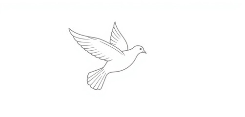 Obraz premium Simple line art dove in flight, light gray on white background, symbol, peaceful