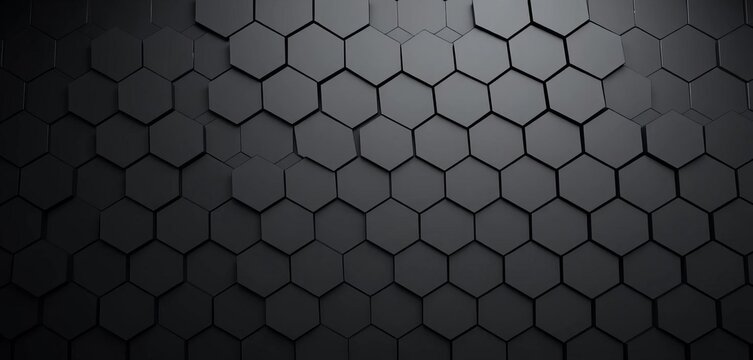 Sleek black honeycomb pattern, futuristic hexagonal mosaic  Tiles form seamless polygonal background , abstract background, hexagon pattern