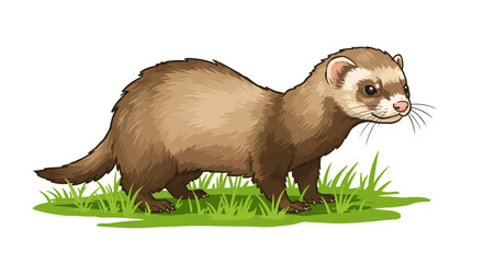 A Charming Vector Illustration Depicts A Brown Ferret Standing In Green Grass Showcasing A Cartoon Like Style With Clean Lines And Soft Shading To Create A Friendly And Inviting Animal Portrait