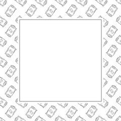 Food frame. doodle fast food square frame. hand drawn food and beverage frame background. food background