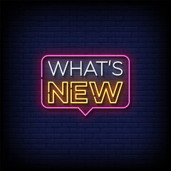 whats new neon sign with brick wall background vector