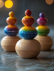 Colorful Painted Wooden Balls Close Up