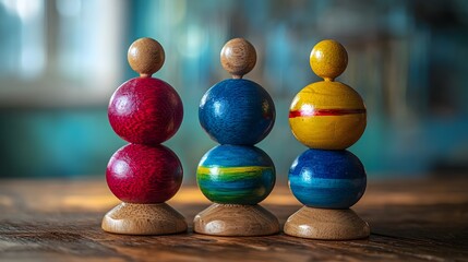 "Assorted Colorful Wooden Toys on Table"