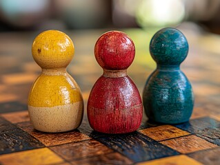 Vintage Wooden Dolls on Table