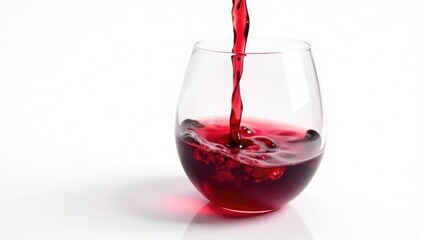 Rich red wine poured into glass, clean white background, luxury, pour