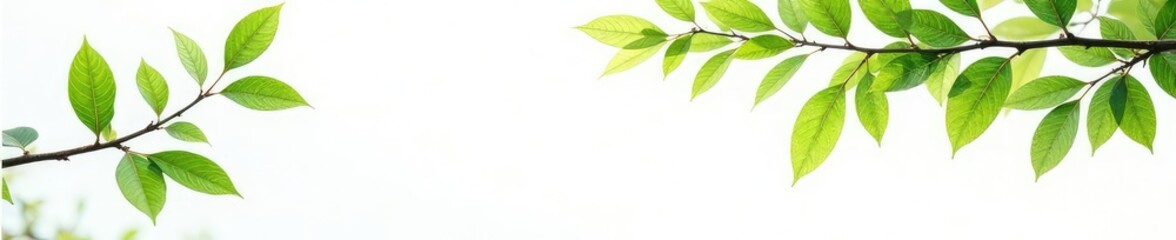 Fototapeta premium Isolated tree branches with leaves on white background, calmness, natural