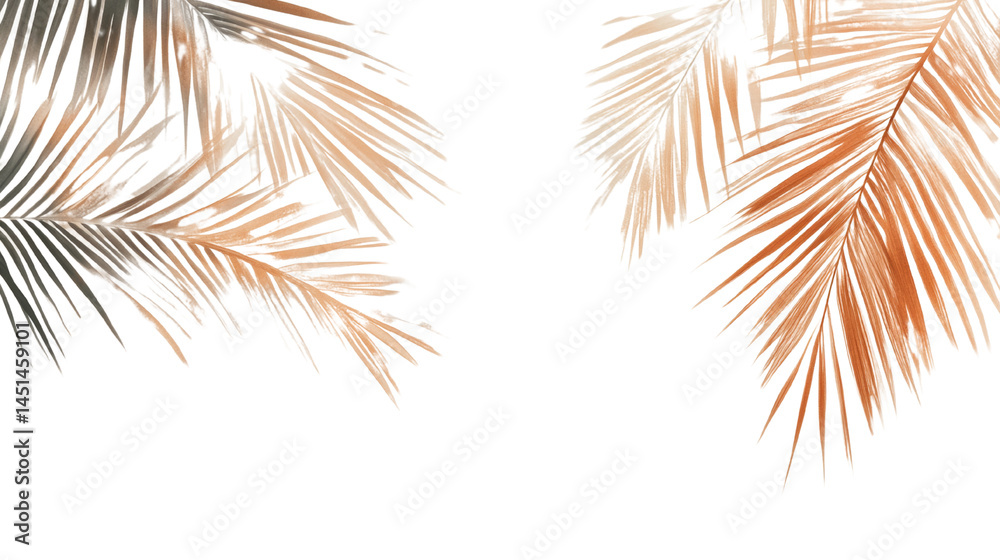 Poster elegant palm fronds artwork in gradient gold tones on a transparent field, ideal for creative design