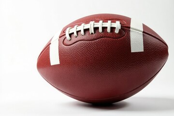 Close-up of leather football, pristine white background, texture, photography
