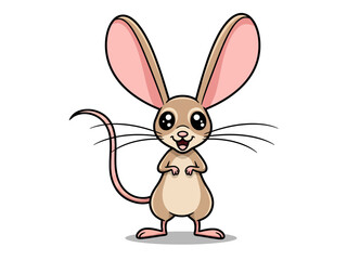 Fototapeta premium A Cheerful Cartoon Jerboa Rendered In A Clean Vector Style Hops Playfully Across A White Background Its Oversized Ears And Wide Smile Conveying A Sense Of Lighthearted Fun And Innocent Adventure