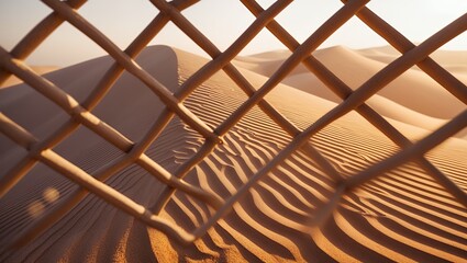 Sand Dunes Visible Through Wooden Fence Creates Perspective and Texture