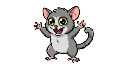 A Cheerful Cartoon Tarsier With Big Yellow Eyes And A Welcoming Smile Excitedly Raises Its Arms In A Friendly Greeting Rendered In A Clean Illustrative Vector Style Against A Plain Backdrop