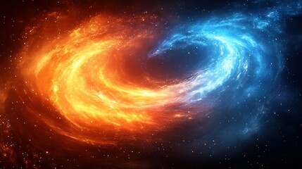 Fototapeta premium Celestial clash of elements, Fiery expanse meets ethereal blue nebula