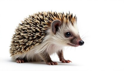 Naklejka premium Small hedgehog isolated on pure white background, nature, pet, cute