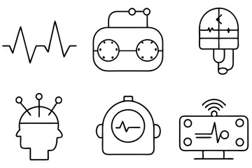 EEG machines explore thoughts Line art