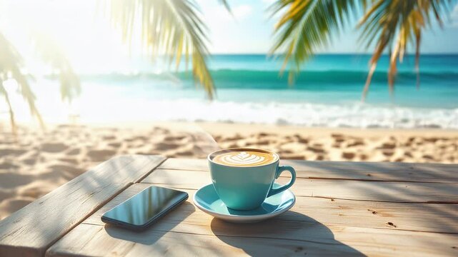 Relaxing Coffee Break on a Tropical Beach