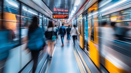 Subway commuters rush hour platform