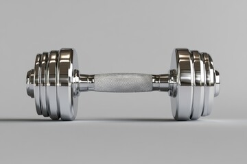 Dumbbell with chrome finish, isolated on transparent background