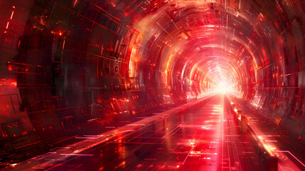 Obraz premium Red, glowing tunnel of futuristic architecture.