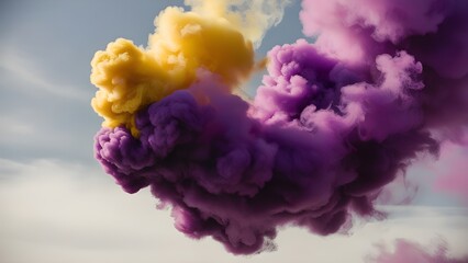Obraz premium Yellow smoke cloud transparent PNG, isolated background cutout. Sulfur color thick smoke screen effect