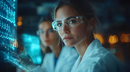 Fototapeta premium Focused scientist analyzes holographic data
