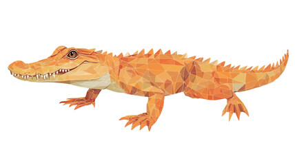 Naklejka premium This image shows a stylized digital illustration of a red fox, rendered in a low-polygonal style. The fox is depicted in bright orange and red colors, perched atop a similarly rendered mountain.