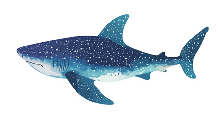Fototapeta premium digital painting or illustration depicting a stylized shark in dark blue and white. The shark's body is primarily dark blue, dotted with numerous small bright white dots.