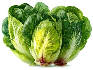 Obraz premium Fresh vibrant green and yellow Cos lettuce with dew drops ready for salad preparation or market display.