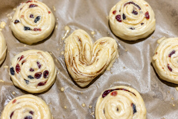 Heart-Shaped Dough with Cinnamon Swirl Buns