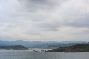 Aerial view of mountains, sea, rivers in Indonesia