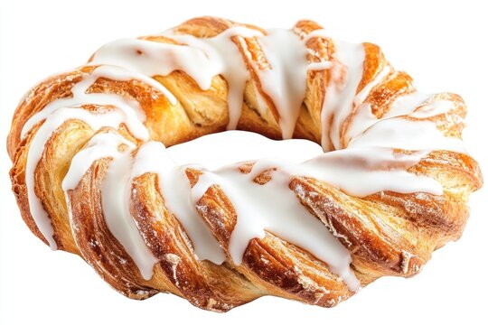 Estonian kringel twisted bread with icing, transparent background