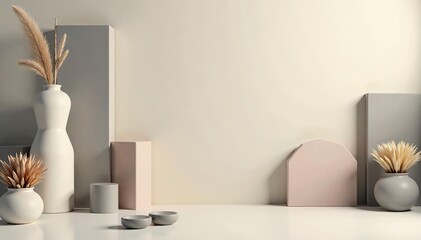 Obraz premium Subtle geometric shapes, muted grey and beige tones , print, contemporary