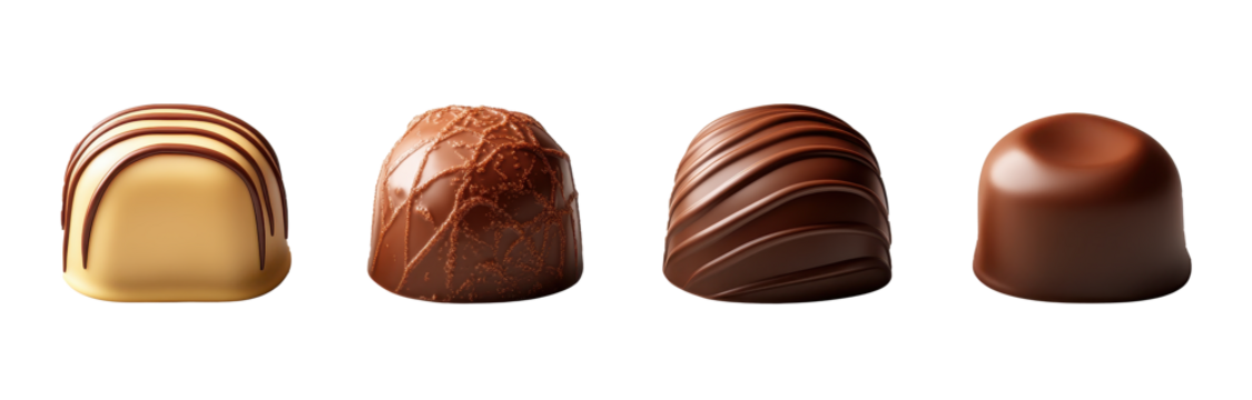 Delicious assorted chocolates showcasing various textures and flavors placed neatly on a clean surface