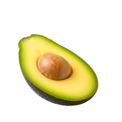 Fresh avocado half with visible seed, isolated on transparent background, high-resolution food stock style