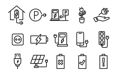 Electric Charging Icon Set Powering Up