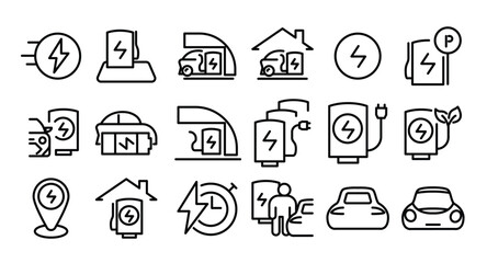 Electric vehicle charging station icon set
