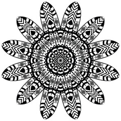 Tribal and bohemian style pattern design. Mosaic pattern. Floral henna or mehndi style mandala design.   
