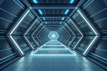 Fototapeta premium Futuristic Neon Corridor Architecture Design: Abstract Sci-Fi Tunnel