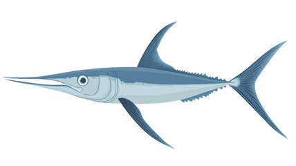 Fototapeta premium A stylized digital illustration of a swordfish, rendered in cool blue and white tones against a pure white background. The fish is shown in profile, showing its elongated bill.