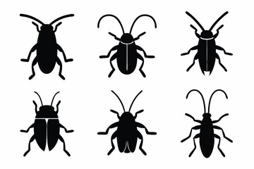 set of Cockroach icon  silhouette vector illustration