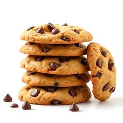 Naklejka premium Stack of chocolate chip cookies, isolated on transparent background, crispy and realistic texture