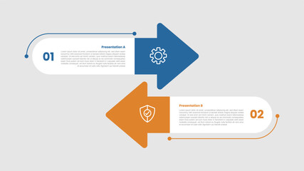 2 stage infographic diagram opposite comparison with round rectangle with arrow edge with two step for slide presentation