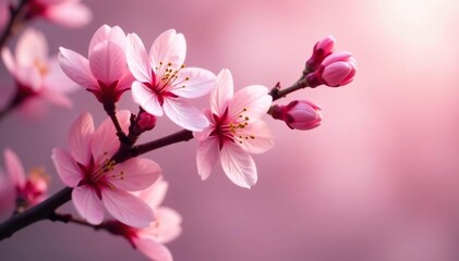 Fototapeta premium Delicate pink cherry blossoms, soft petals, intricate design, nature, floral background, floral design