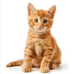 Obraz premium Cute orange tabby kitten sitting on white background