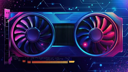 Obraz premium Neon Graphics Card: High-Performance GPU with Dual Fans