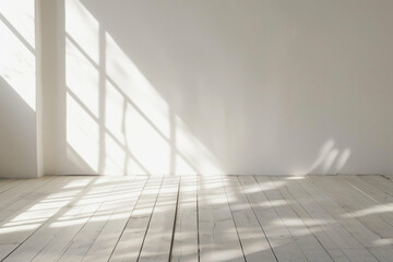 Obraz premium Sunlight shadows minimalist white room interior design photography