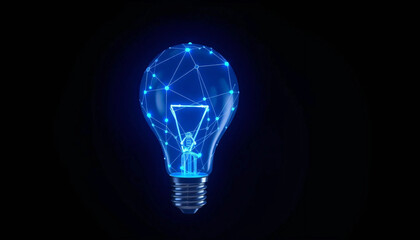 Futuristic Light Bulb Design with Digital Blue Network Pattern on Dark Background Symbolizing Innovation and Technology

