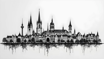 Fototapeta premium Nürnberg skyline detailliert, Nuremberg skyline silhouette in line art style