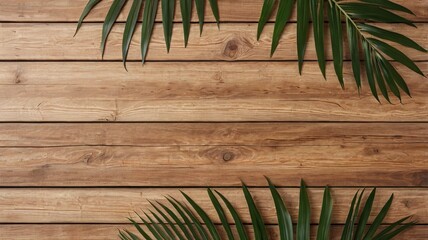 top view of soft brown table with high resolution texture and palm leafs shadows, summer table background with empty space for text or design, soft cozy sunny table backdrop, wooden texture seamless